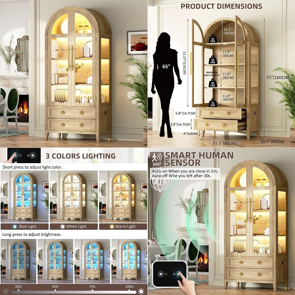 Glass Cabinet Display - 71 Arched Curio Cabinet with Glass