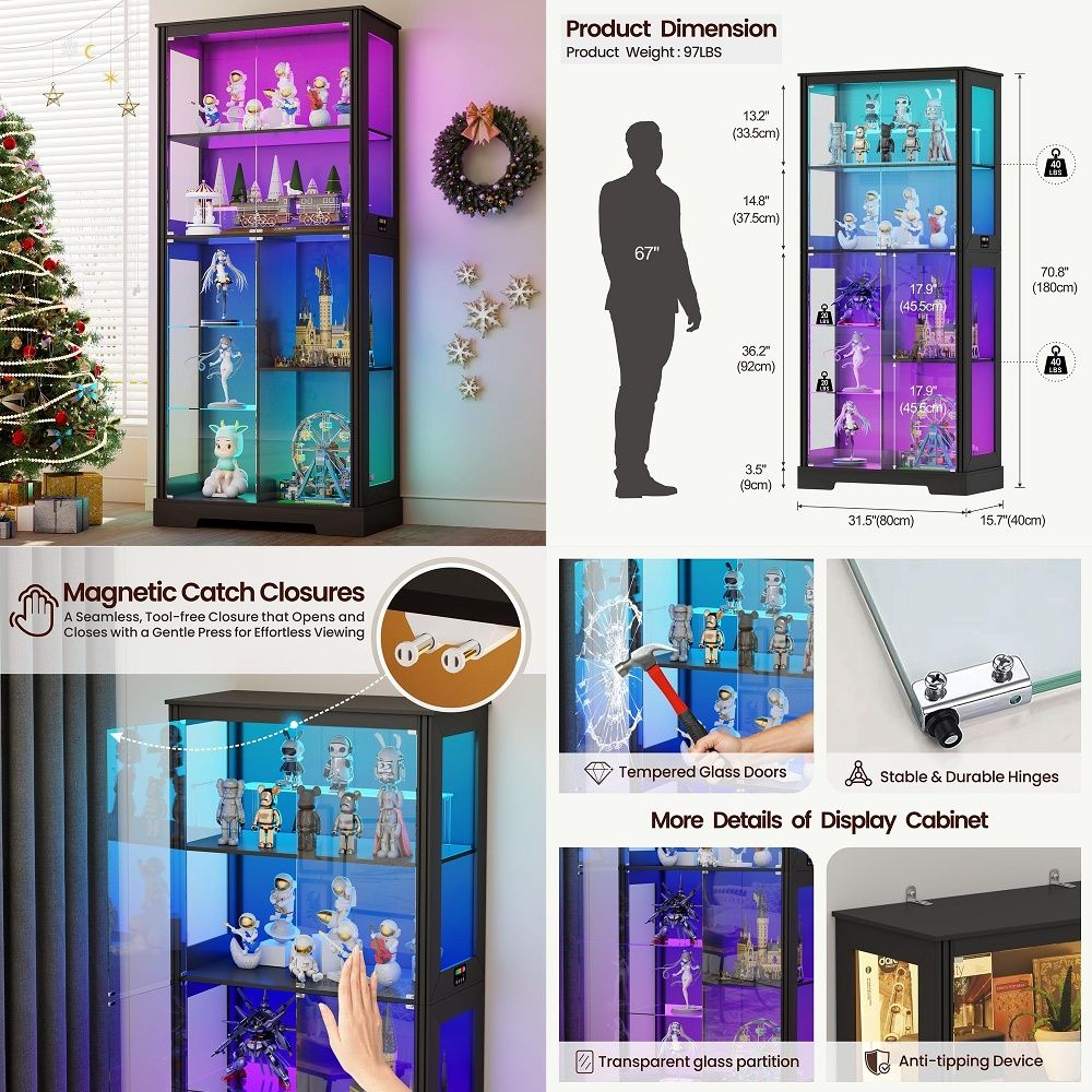 Glass Cabinet Display - Lighted Corner Display Curio Cabinet Wooden