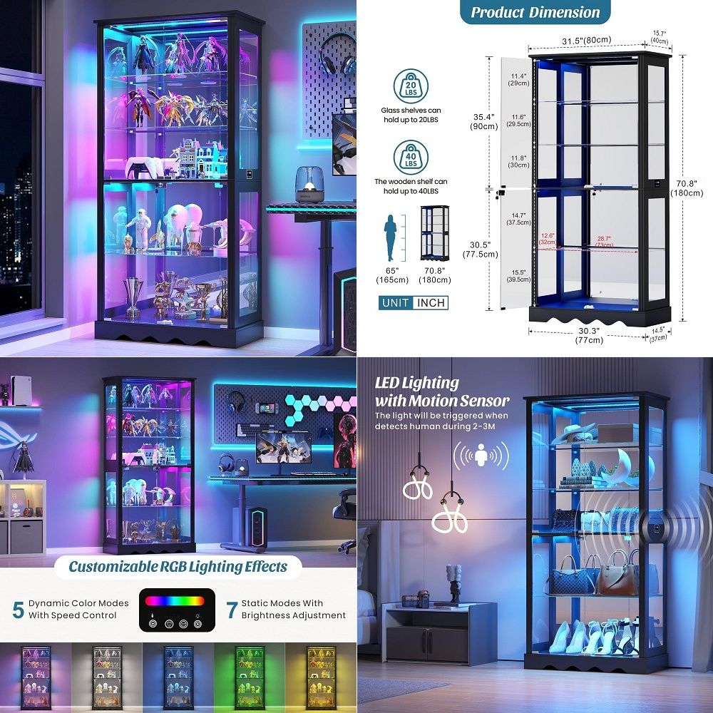 Glass Cabinet Display - Display Cabinet with Glass Doors, 6Tier
