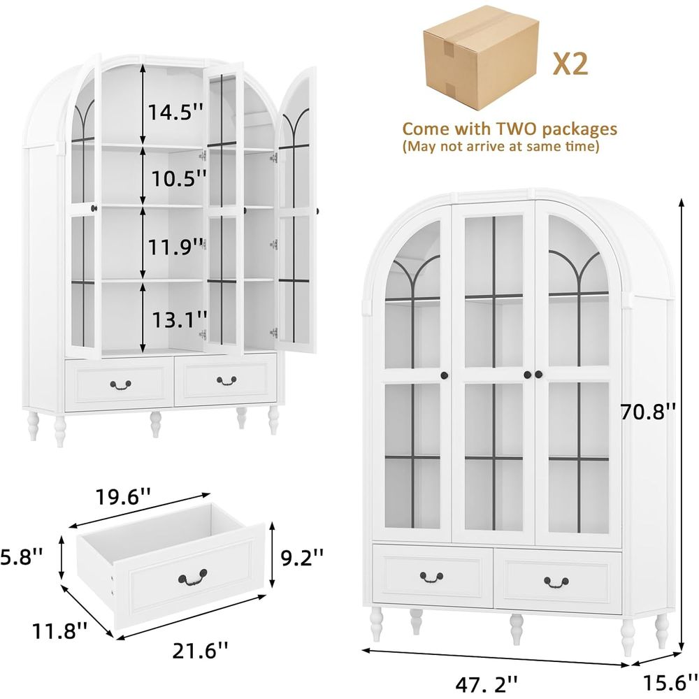 70.8'' Tall Arched Kitchen Pan - đánh giá và giá Glass Cabinet Display