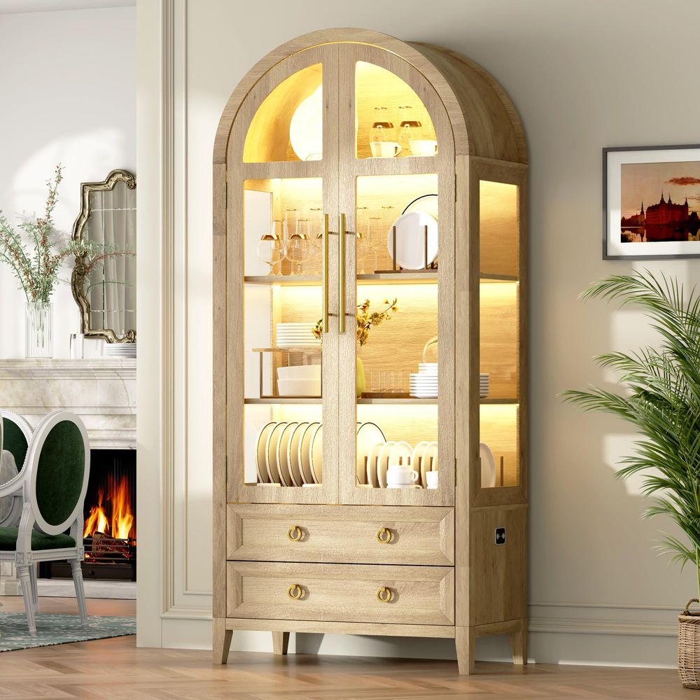 71 Arched Curio Cabinet with G - đánh giá và giá Glass Cabinet Display