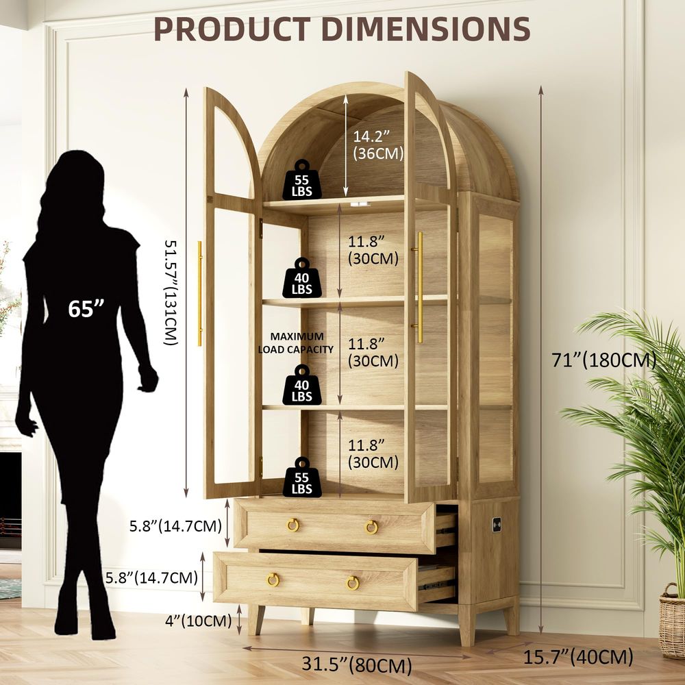 71 Arched Curio Cabinet with G - đánh giá và giá Glass Cabinet Display