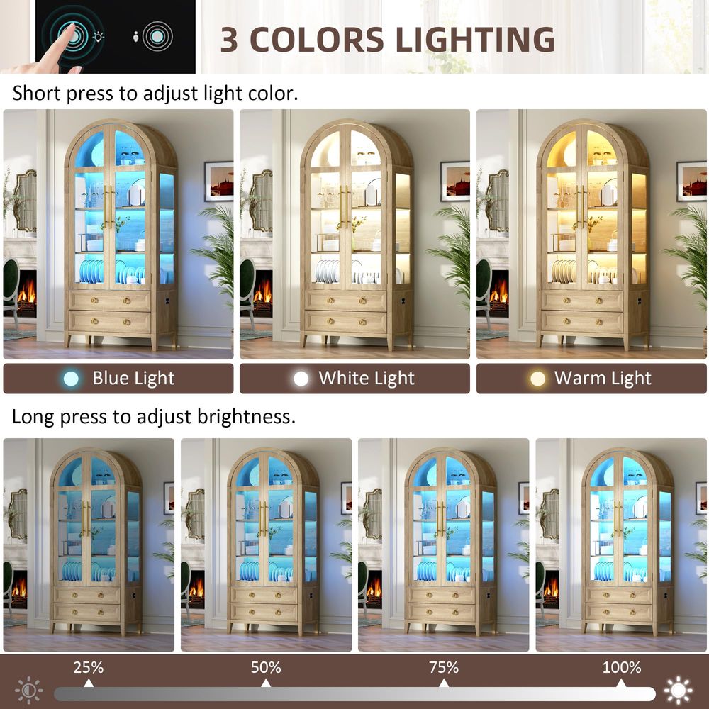 71 Arched Curio Cabinet with G - đánh giá và giá Glass Cabinet Display