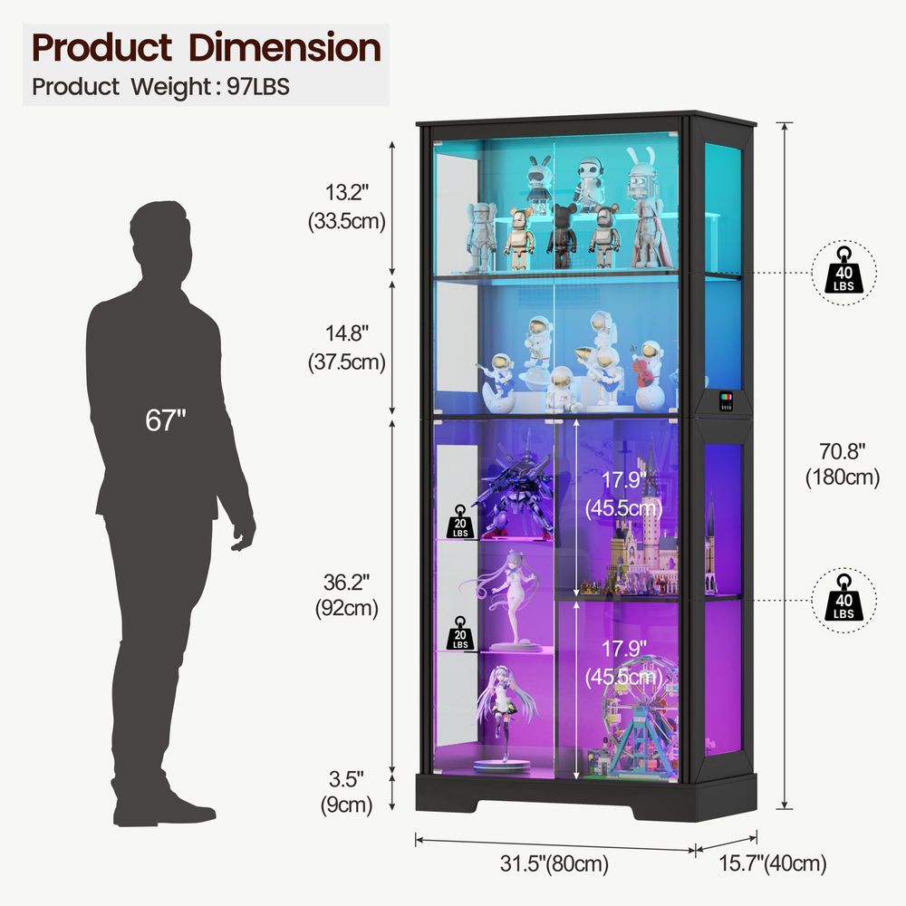 Lighted Corner Display Curio C - đánh giá và giá Glass Cabinet Display