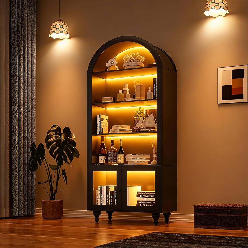 Wooden Arched Display Storage  - đánh giá và giá Glass Cabinet Display