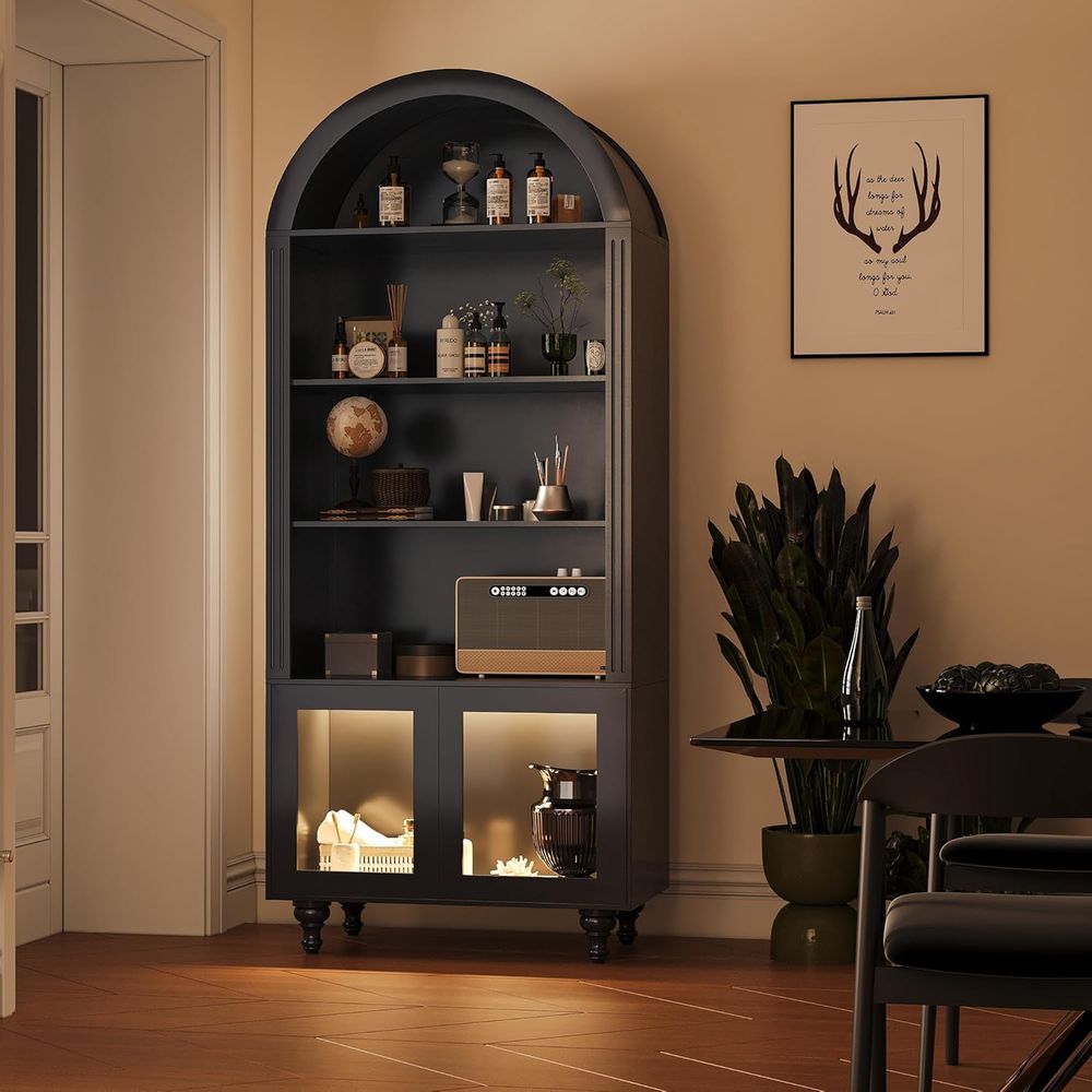 Wooden Arched Display Storage  - đánh giá và giá Glass Cabinet Display