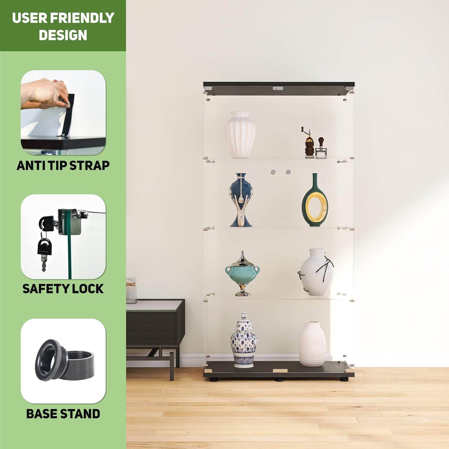 Glass Display Cabinet with 4 S - đánh giá và giá Glass Cabinet Display